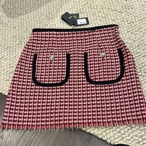 Maje Pink and Black Houndstooth Mini Skirt